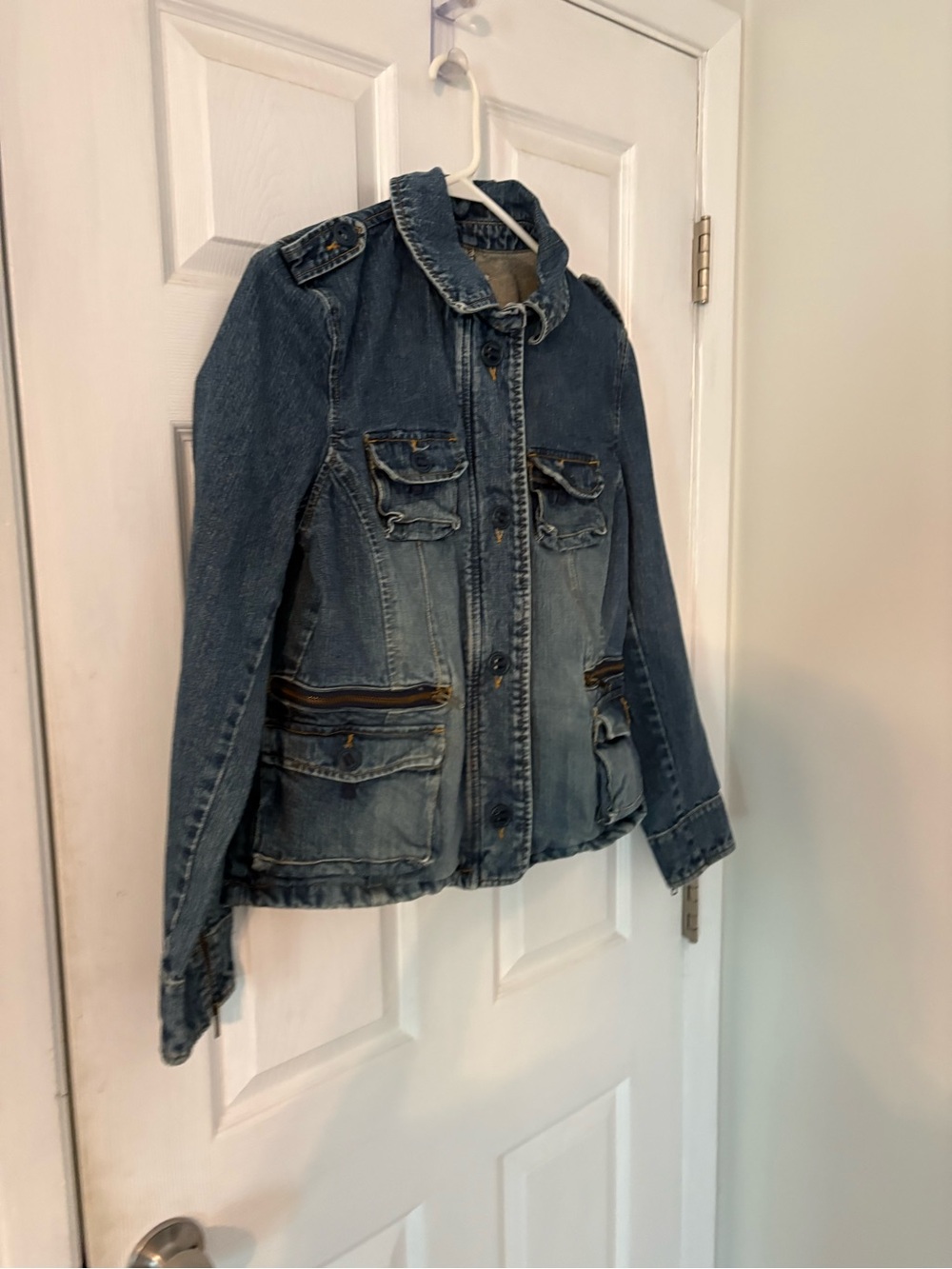 Old Navy Denim Utility Jacket Cargo Pocket Zip Front Blue Large - Picture 10 of 12